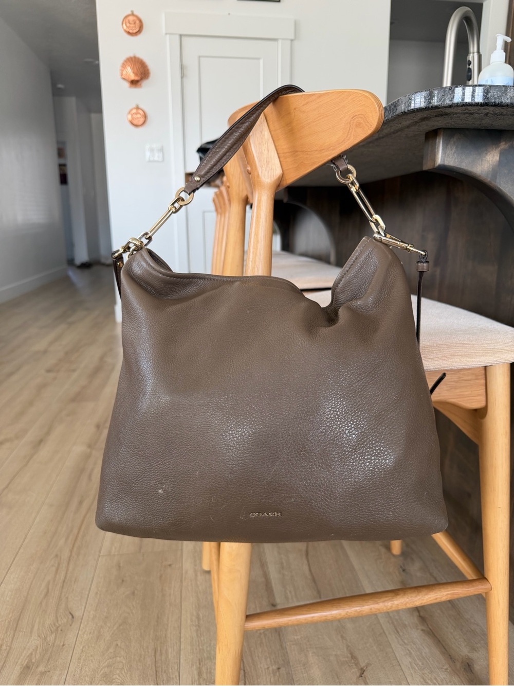 Coach Taupe Pebbled Leather Hobo Shoulder Bag